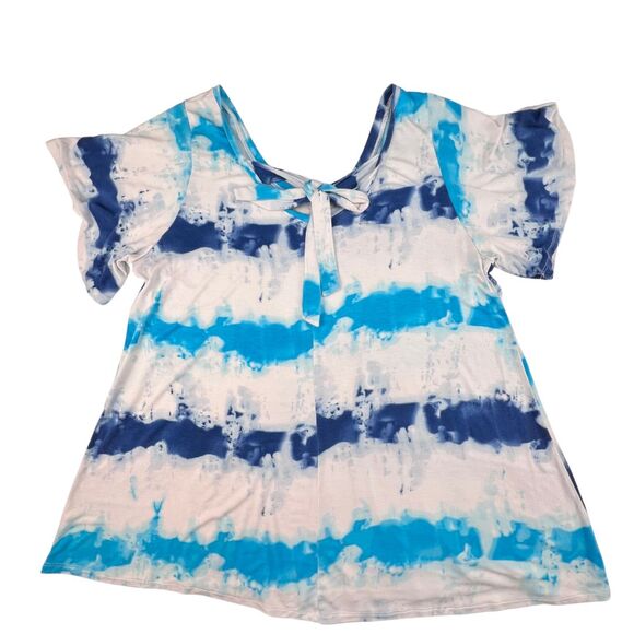 Lane Bryant Swing Tee Plus Sz 14/16 Blue Tie Dye Boho Tie Back Flowy Casual Top - Picture 9 of 10